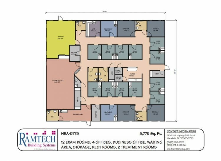 HEA-5775 12 medical exam rooms and business offices floor plan
