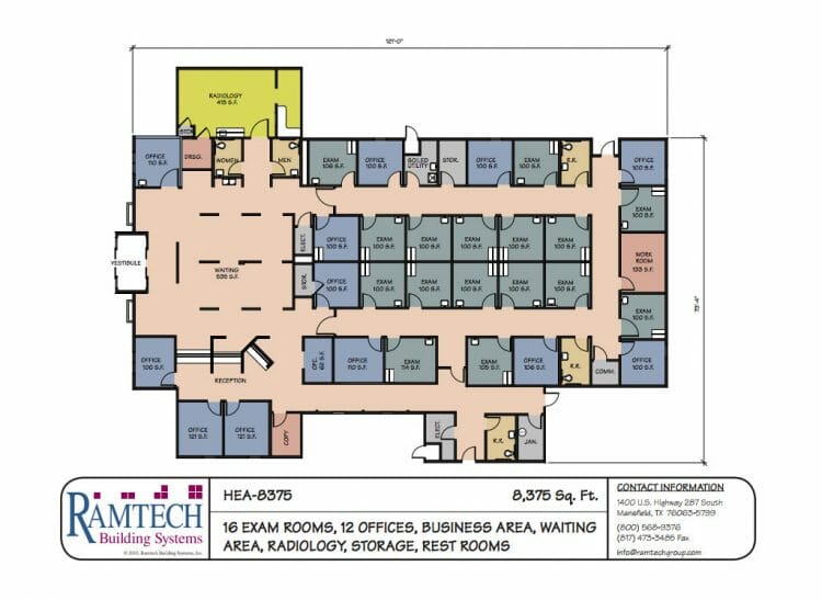 HEA-8375 16 medical exam room and business office floor plan