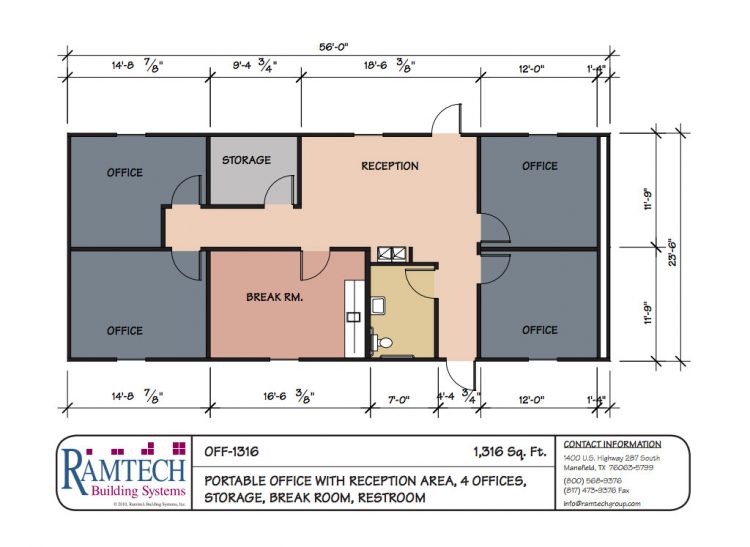 OFF-1316-1 portable office with reception and office rooms floor plan
