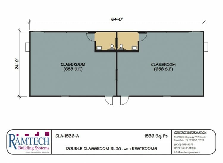 CLA-1536-A double classroom building with restroom floor plan